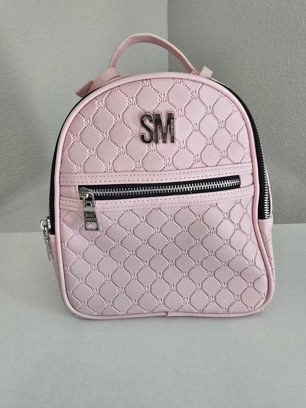 Steve Madden Pink Quilted SM Logo Mini Backpack